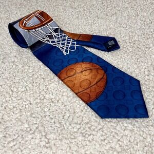 Mark Alexander‎ Mens Basketball Silk Tie Navy Blue Sports Hoop Graphic Novelty
